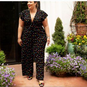 Eloquii Tie Front Wide Leg Polka Dot Jumpsuit - NWT - 22